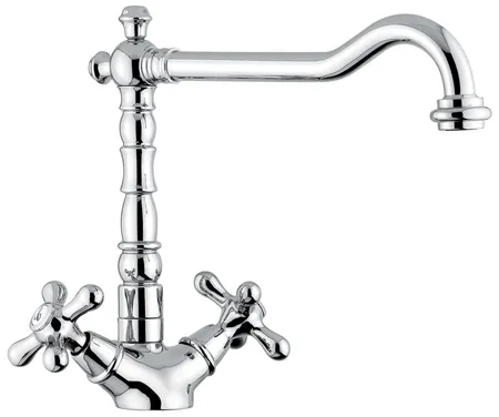 Emmevi Deco Old, двухвентильный кухонный смеситель (поворотный излив 23 см), без донного клапана, цвет хром
