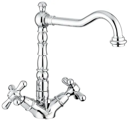 Emmevi Deco Old, двухвентильный смеситель для раковины (излив 19 см), с донным клапаном, цвет хром