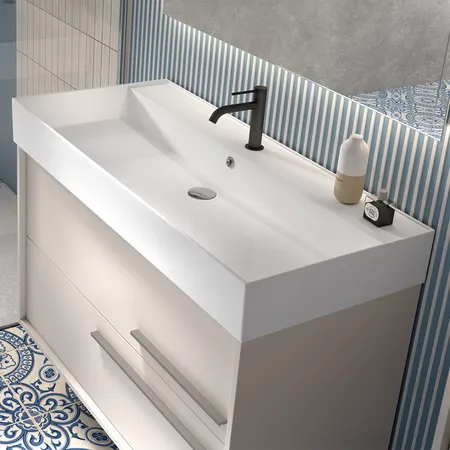 Visobath Aqua, тумба 80 см, 2 ящика c хромированными ручками, цвет бежевый матовый лак (Cotton)