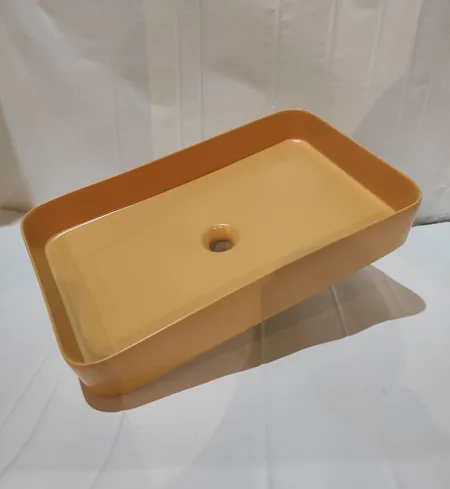 White Ceramic Blade, накладная прямоугольная раковина 65x40x11,5h см, в комплекте с донным клапаном, цвет оранжевый матовый