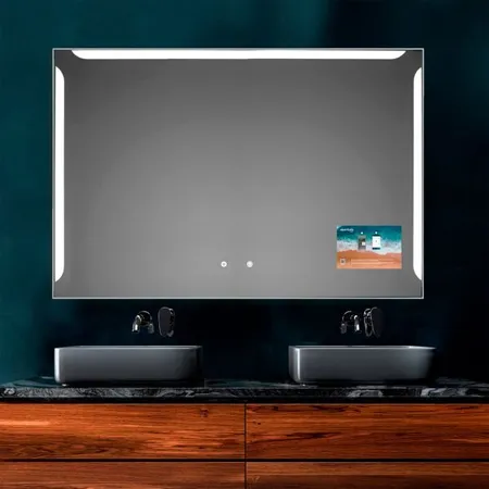 Xpertials Alice SM, прямоугольное зеркало Led 120х80 см: датчик подсветки с диммером, ЖК-экран, Bluetooth, профиль матовая сталь