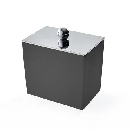 3SC Mood Black Баночка универсальная, 10х10х7 см, с крышкой, настольная,  композит Solid Surface, цвет: чёрный матовый/хром