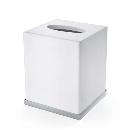 3SC Mood Deluxe White Контейнер для бумажных салфеток, 12х12х14 см, квадратный, настольный, композит Solid Surface, цвет: белый матовый/хром