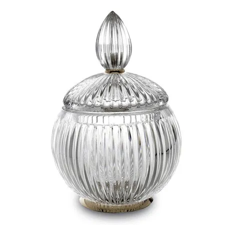 3SC Elegance Баночка универсальная, с крышкой, настольная, цвет: прозрачный хрусталь/полированная латунь