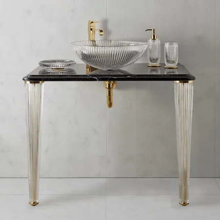 3SC Elegance Консоль 70х54хh97см с раковиной EL11, топ-мрамор bianco carrara, сифон, напольная, цвет: золото 24к. Lucido