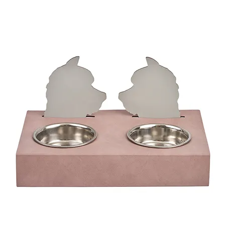 ADJ Подставка с мисками Dog, хром, 40x22xH7.5 см., цвет: пепельная роза/устричный