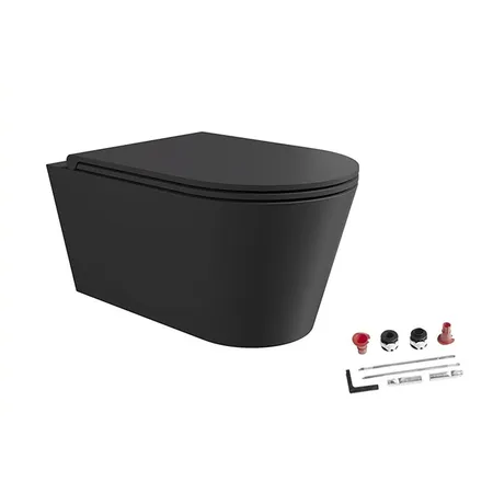 Alice Hide Round Унитаз 57х37см., подвесной, безободковый, с сиденьем и крышкой с микролифтом, с набором для крепления, цвет: чёрный матовый