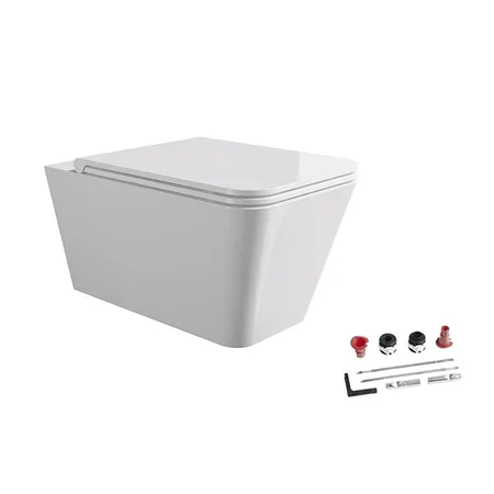 Alice Hide Square Унитаз 55х35см., подвесной, безободковый, с сиденьем и крышкой с микролифтом, с набором для крепления, цвет: белый глянцевый