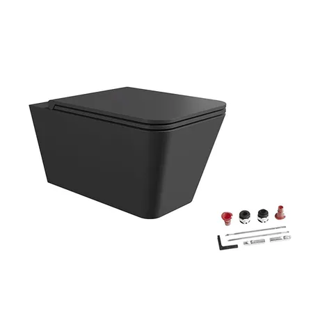 Alice Hide Square Унитаз 55х35см., подвесной, безободковый, с сиденьем и крышкой с микролифтом, с набором для крепления, цвет: чёрный матовый