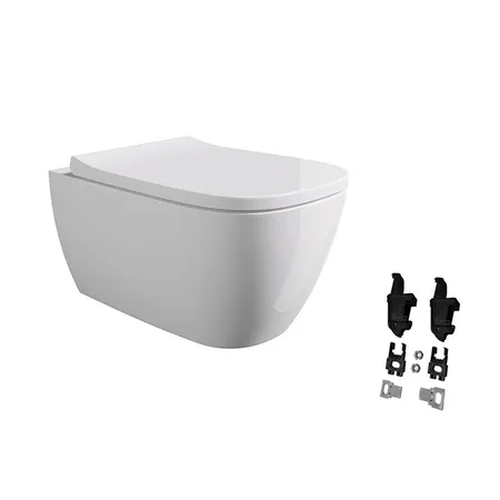 Alice Wunder Унитаз 53х31см., подвесной, безободковый, смыв aliflush+, с сиденьем и крышкой с микролифтом, с креплением Fischer WB-KliX, цвет: белый глянцевый