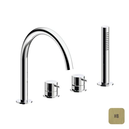 Almar Mixers Смеситель на борт ванны, 4 отв., с ручным душем, цвет: латунь брашированная PVD