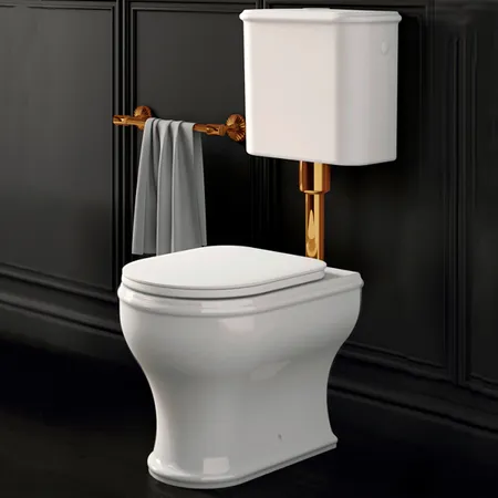 Azzurra Charme Унитаз напольный 52x40 см, 3L Water Saving, слив универсальный, сиденье микролифт, с креплением VFV, цвет: Bianco lucido/золото