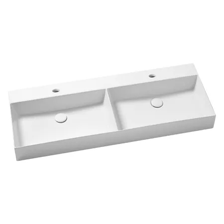 Azzurra Elegance Squared Раковина подвесная/накладная, 122x45xH12,5 см, 2 отв., двойная, цвет: Bianco lucido