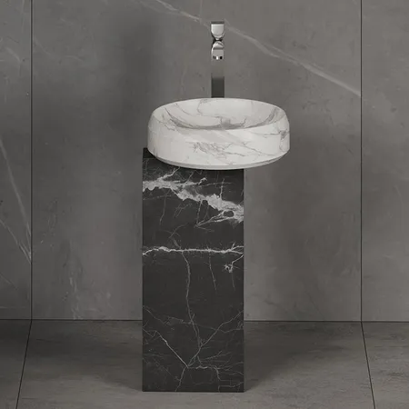 Dea Design Marble Marsala Раковина 46.5х46.5х90см., напольная, без отв., мрамор, цвет: White Cararra/Black Marquina