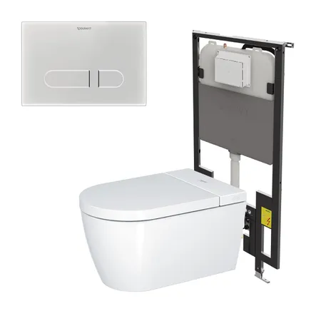 Duravit Starck F Plus Унитаз подвесной, безободковый, с сиденьем Sensowash, инсталляцией и клавишей, покрытие Hygieneglaze, цвет: белый
