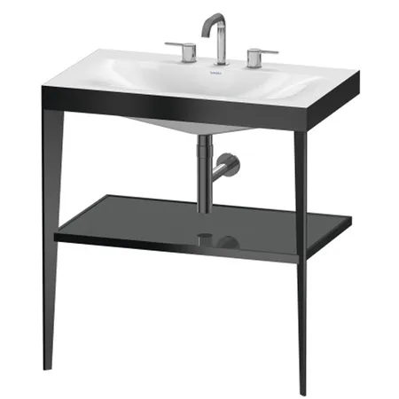 Duravit XViu Консоль напольная, 80x48x85см с полкой, с раковиной без перелива, 3 отв., цвет: black matt/flannel grey high gloss lacquer