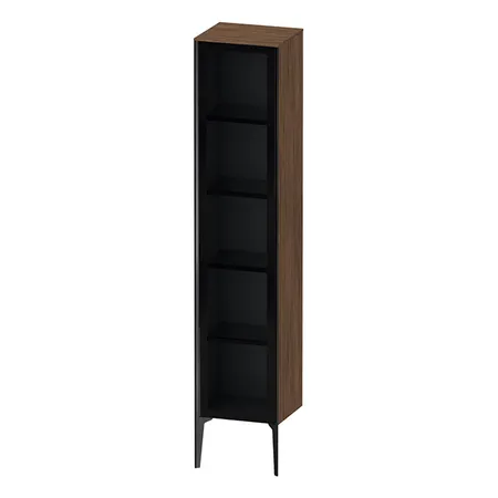 Duravit XViu Шкаф подвесной со стеклянной дверью 40x36x177см, 4 стеклянные полки (петли слева), цвет: walnut dark/черный матовый