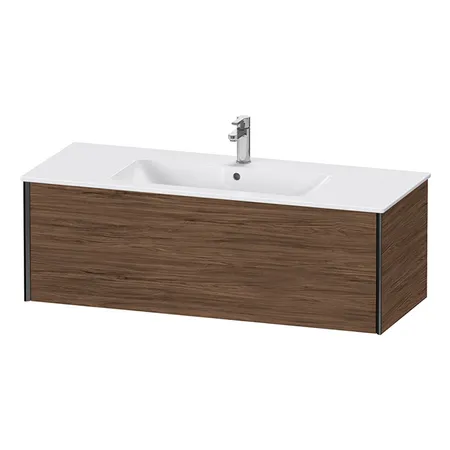 Duravit XViu Тумба подвесная 121x48x40см, с раковиной, 1 ящик, цвет: walnut dark/черный матовый
