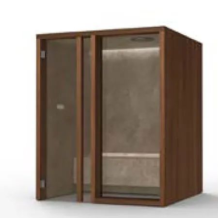 Effegibi Yoku H Glass Хаммам 174x170х214см, угловая Sx, цвет: осина термообработанная/Calacatta Gold Extra