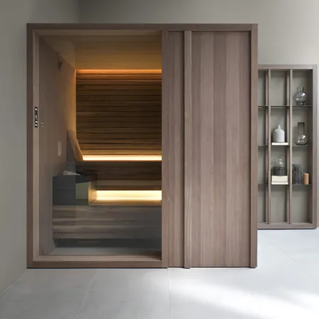 Effegibi Yoku S Door Сауна 174x132х214см, угловая SX, цвет: осина термообработанная