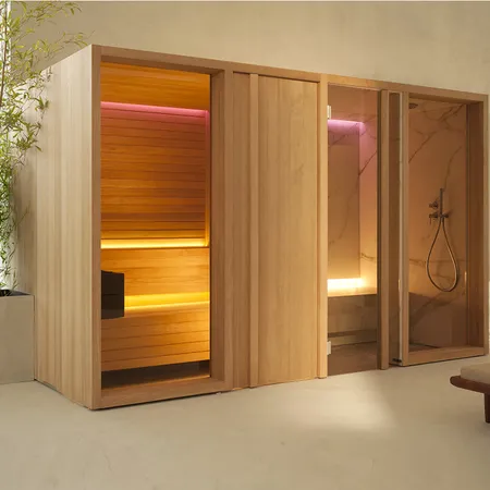Effegibi Yoku SH Door Сауна&Хаммам 342x170х214см, в нишу, цвет: чёрный орех/Calacatta Gold Extra