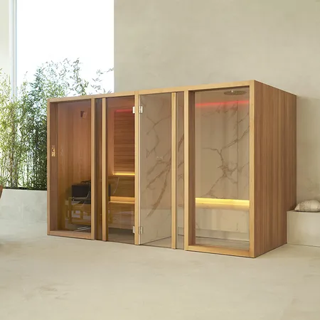 Effegibi Yoku Spa Shelf Сауна&Хаммам 444x170х217см, пристенная, цвет: чёрный орех/Calacatta Gold Extra