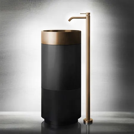 Gessi 316 Раковина 40x90 см, без отв., напольная, отдельностоящая, с сифоном, слив в пол, цвет: Warm bronze brushed PVD