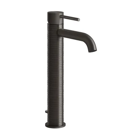 Gessi 316 Смеситель для раковины на 1 отв., высокий, h:305мм, с донным клапаном, излив: 123мм, цвет: brushed black metal pvd