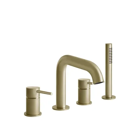 Gessi 316 Смеситель для ванны, на 4 отв., с переключателем, изливом и шлангом 1,50 м, цвет: Brushed Brass PVD