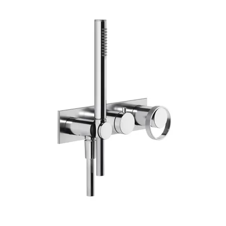 Gessi Anello Встраиваемый однорычажный смеситель на 2 выхода с перекл., ручным душем с держателем и выводом воды, внешняя часть, цвет: хром