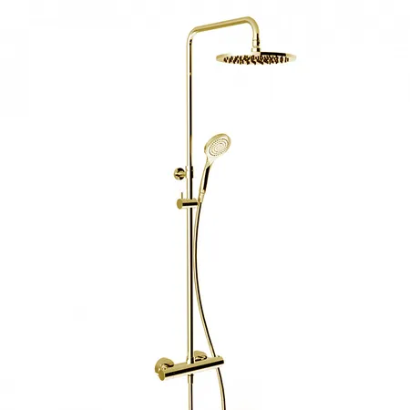 Gessi Minimalistic Душевая стойка, с верхним душем Ø25см., термостатическим смесителем, ручным душем и шлангом 150см, цвет: Gold PVD
