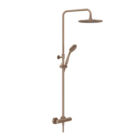 Gessi MINIMALISTIC SHOWER Душевая стойка, с термостатическим смесителем, верхним душем Ø25см, ручным душем и держателем, цвет: brushed copper pvd