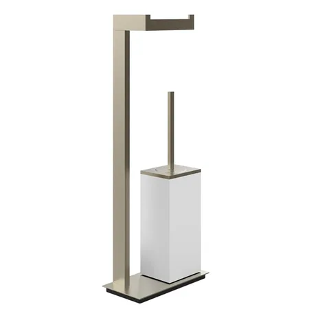 Gessi Rettangolo Стойка с держателем для туалетной бумаги и ершиком, напольная, цвет: Finox/белый