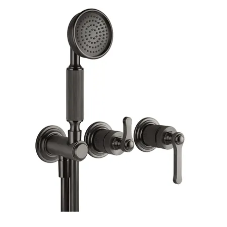 Gessi Venti20 Смеситель для душа, встраиваемый, с переключател, на 2 положения, с ручным душем и шлангом 150см., цвет: Black Metal Brushed PVD