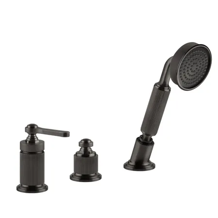 Gessi Venti20 Смеситель для установки на борт ванны на 3 отв., однор.й, без излива, с ручным душем и шлангом 150см., цвет: Black Metal Brushed PVD