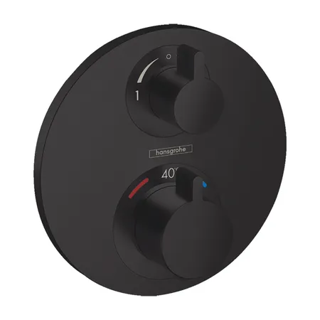 Hansgrohe Ecostat S Смеситель для душа, термостатический, встраиваемый, на 2 выхода, с запорным вентилем, внешняя часть, цвет: черный матовый