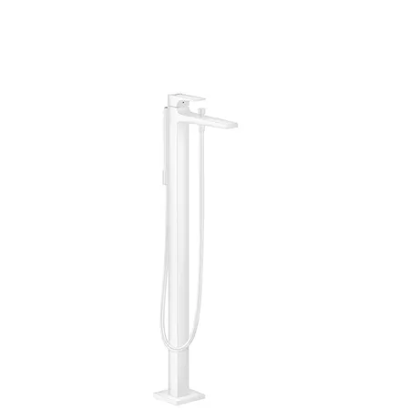 Hansgrohe Metropol Смеситель для ванны, на 1 отв, напольный, с ручным душем, излив 235мм, цвет: белый матовый