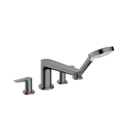 Hansgrohe Talis E Смеситель на борт ванны, на 4 отв, с ручным душем, излив 196мм, цвет: шлифованный черный хром
