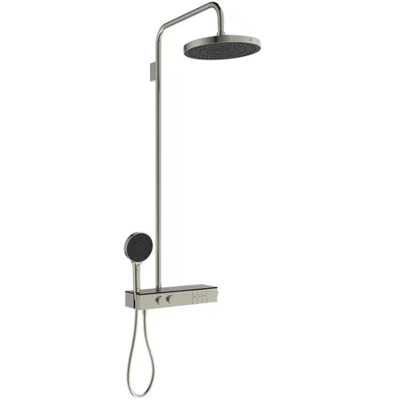 Ideal Standard Solos Душевая система с термостатическим смесителем, держатель для лейки, 3-функциональный (Rain, Silkrain, SecondSkin) круглый пластиковый верхний душ 30см., ручной душ 3-х фукциональный, шланг 175см., цвет: PVD Silver Storm