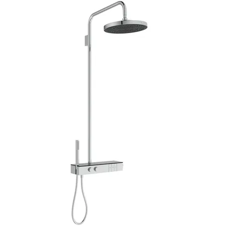 Ideal Standard Solos Душевая система с термостатическим смесителем, держатель для лейки, 3-функциональный (Rain, Silkrain, SecondSkin) круглый пластиковый верхний душ 30см., ручной душ, шланг 175см., цвет: хром
