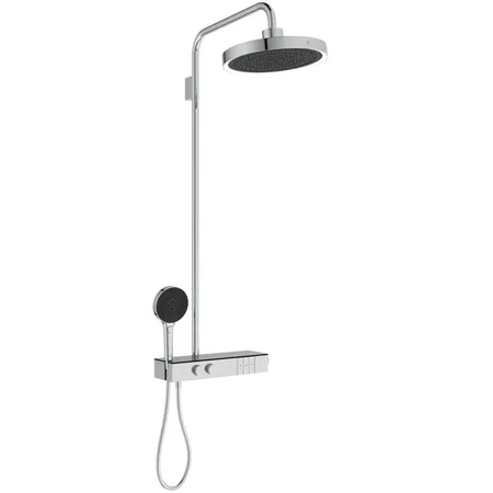 Ideal Standard Solos Душевая система с термостатическим смесителем, держатель для лейки, 3-функциональный (Rain, Silkrain, SecondSkin) круглый пластиковый верхний душ 33см., ручной душ 3-х фукциональный, шланг 175см., цвет: хром