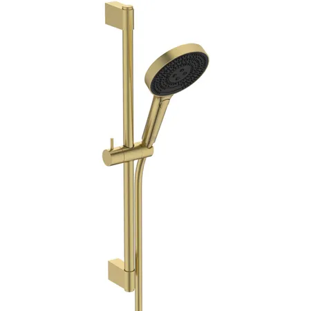Ideal Standard Solos Душевой гарнитур со штангой 60cм., Металлическая штанга и держатель ручного, 3-функциональный (Rain, Silkrain, Active) ручной душ, шланг 175см., цвет: PVD Brushed Gold