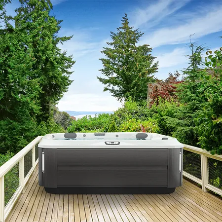 Jacuzzi J375 Минибассейн 231х231х97см, уф+озон, теплоизоляция, подсветка, Bluewave, 3кВТ, цвет Platinum, внешняя панель Smoked Ebony