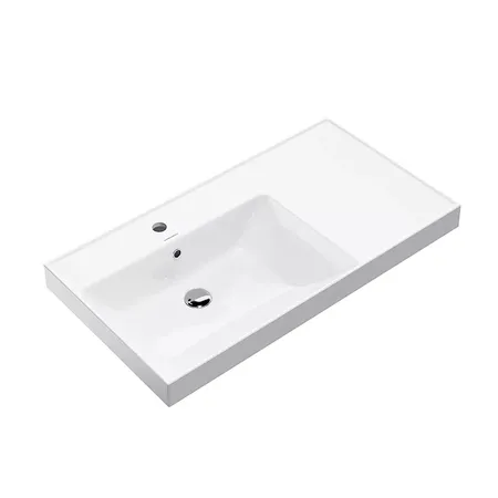 Kerama Marazzi Cubo Раковина 90.5х48.5х35см., подвесная, мебельная, левая, 1 отв., с переливом, цвет: белый глянцевый
