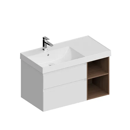 Kerama Marazzi Cubo Тумба подвесная 90см, левая, цвет: белый матовый / орех