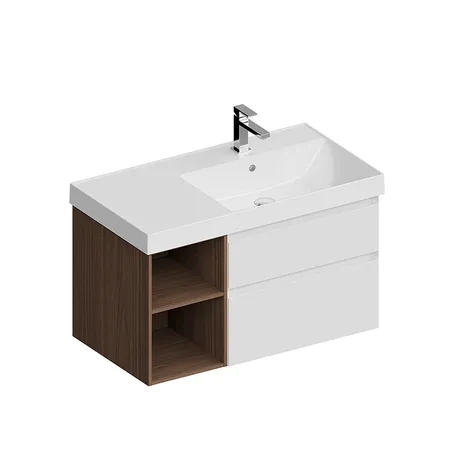 Kerama Marazzi Cubo Тумба подвесная 90см, правая, цвет: белый матовый / орех