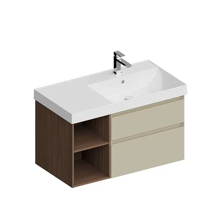 Kerama Marazzi Cubo Тумба подвесная 90см, правая, цвет: лимо матовая / орех