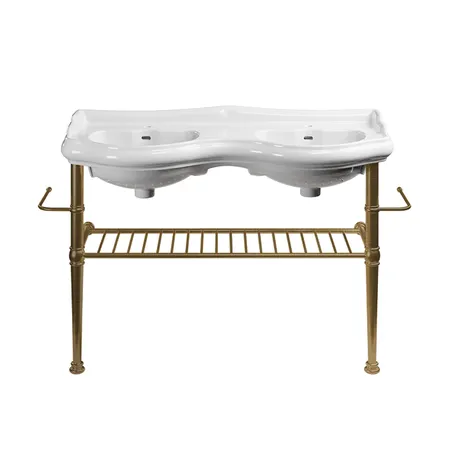 Kerasan Retro Консоль металлическая 120 см, на ножках, полка решетка, 2 полотенцедержателя, цвет: бронза