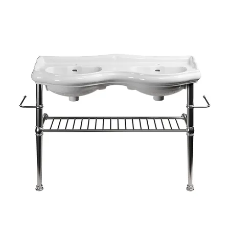 Kerasan Retro Консоль металлическая 120 см, на ножках, полка решетка, 2 полотенцедержателя, цвет: хром