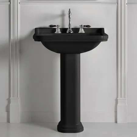 Kerasan Waldorf Раковина 80х55 см, 1 отв., с пьедесталом, керамическая, цвет: черный/хром